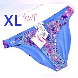 NWT XL Jessica Simpson tanga swim briefs smock wood hoop sides periwinkle blue